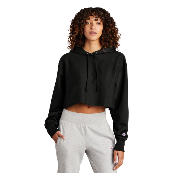 Champion® Reverse Weave® Cotton/Poly Fleece Cropped Cut-Off Ladies' Hooded Sweatshirt
