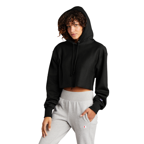 Champion® Reverse Weave® Cotton/Poly Fleece Cropped Cut-Off Ladies' Hooded Sweatshirt