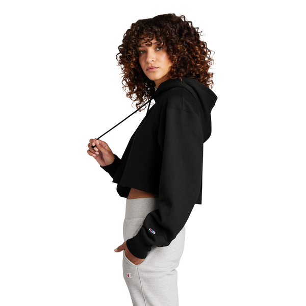 Champion® Reverse Weave® Cotton/Poly Fleece Cropped Cut-Off Ladies' Hooded Sweatshirt
