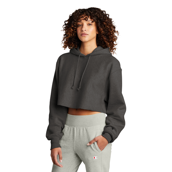 Champion® Reverse Weave® Cotton/Poly Fleece Cropped Cut-Off Ladies' Hooded Sweatshirt
