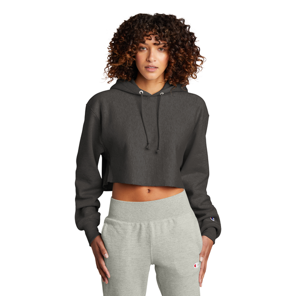 Champion® Reverse Weave® Cotton/Poly Fleece Cropped Cut-Off Ladies' Hooded Sweatshirt