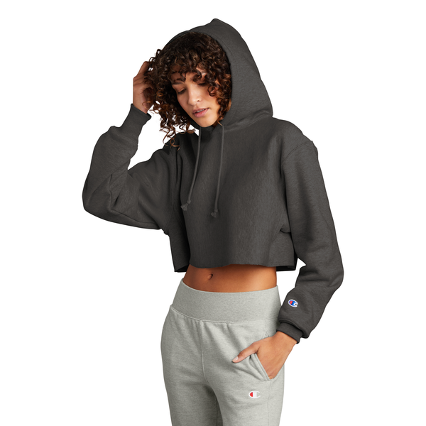 Champion® Reverse Weave® Cotton/Poly Fleece Cropped Cut-Off Ladies' Hooded Sweatshirt