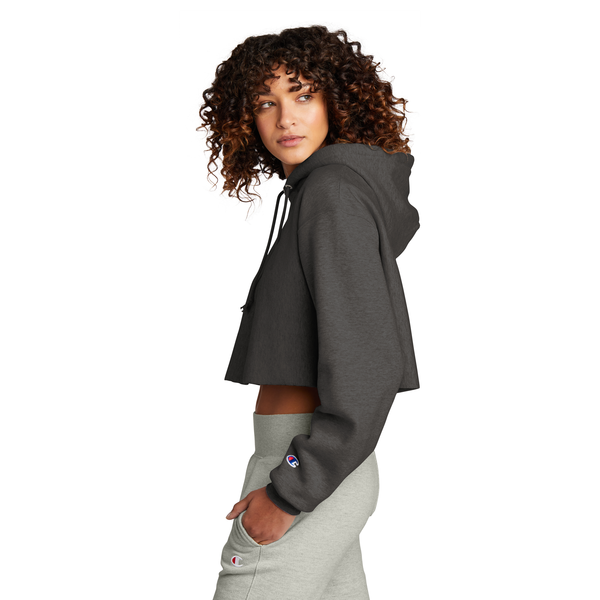 Champion® Reverse Weave® Cotton/Poly Fleece Cropped Cut-Off Ladies' Hooded Sweatshirt
