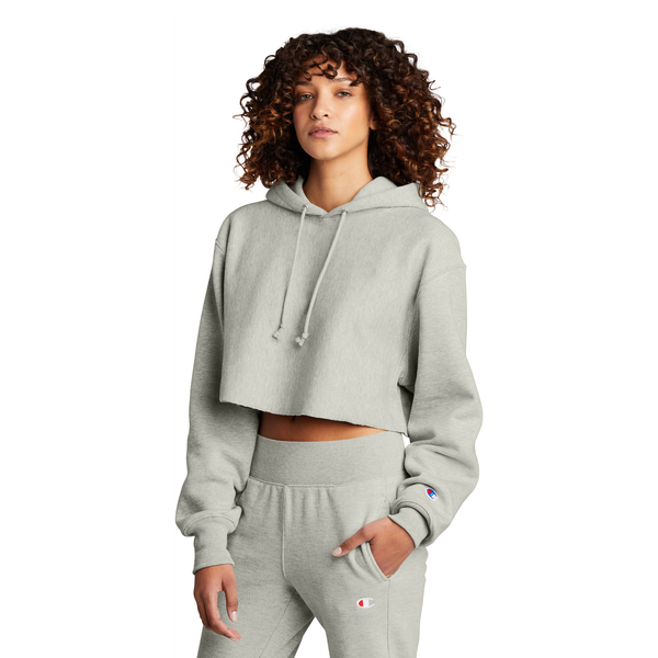 Champion® Reverse Weave® Cotton/Poly Fleece Cropped Cut-Off Ladies' Hooded Sweatshirt