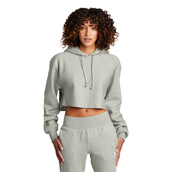 Champion® Reverse Weave® Cotton/Poly Fleece Cropped Cut-Off Ladies' Hooded Sweatshirt