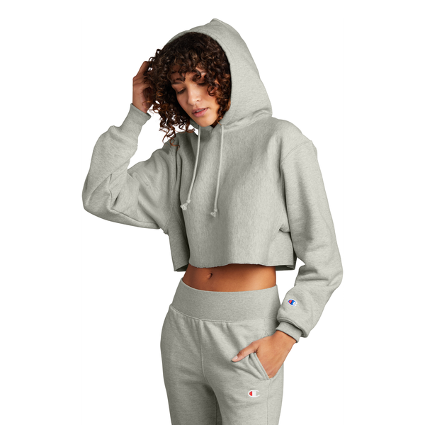 Champion® Reverse Weave® Cotton/Poly Fleece Cropped Cut-Off Ladies' Hooded Sweatshirt