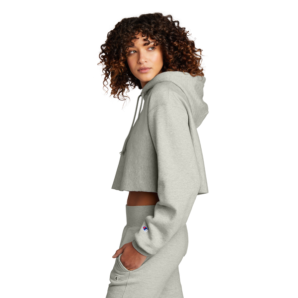 Champion® Reverse Weave® Cotton/Poly Fleece Cropped Cut-Off Ladies' Hooded Sweatshirt