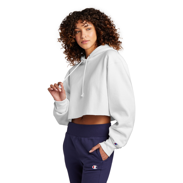 Champion® Reverse Weave® Cotton/Poly Fleece Cropped Cut-Off Ladies' Hooded Sweatshirt