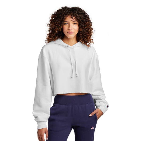 Champion® Reverse Weave® Cotton/Poly Fleece Cropped Cut-Off Ladies' Hooded Sweatshirt