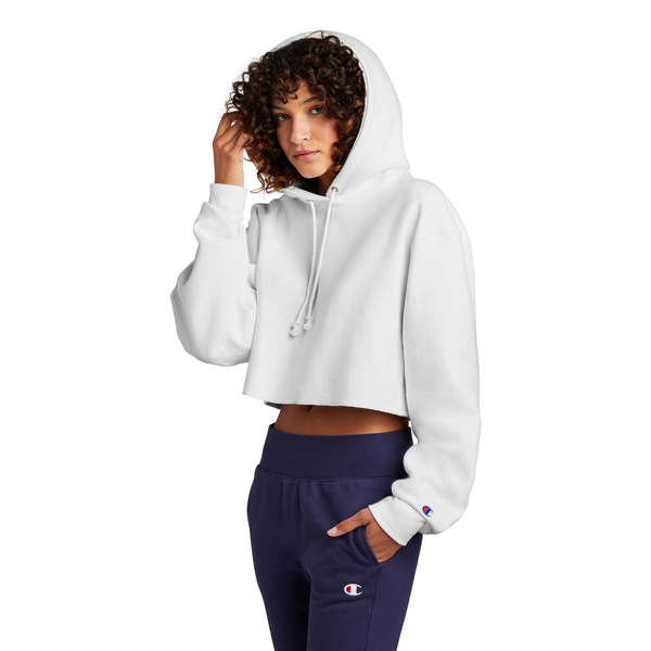 Champion® Reverse Weave® Cotton/Poly Fleece Cropped Cut-Off Ladies' Hooded Sweatshirt