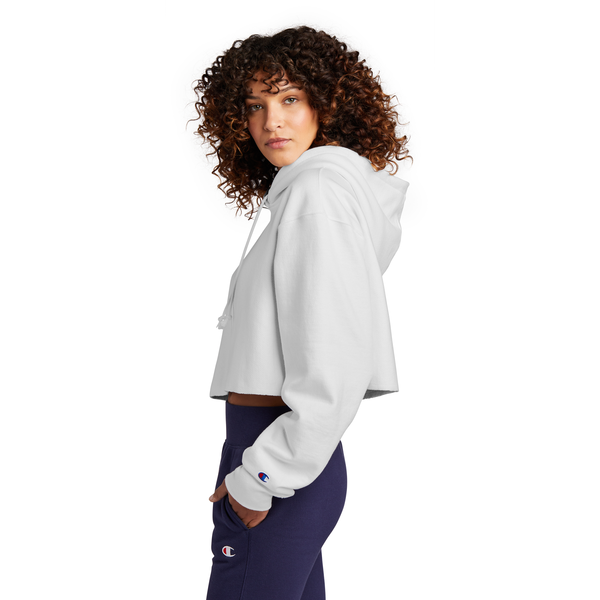 Champion® Reverse Weave® Cotton/Poly Fleece Cropped Cut-Off Ladies' Hooded Sweatshirt