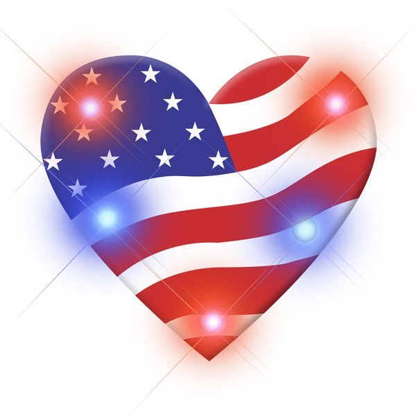 American Flag Heart Flashing LED Lapel Pin