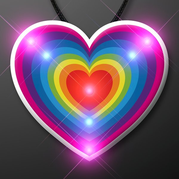 Flashing Rainbow Heart Pendant Necklace