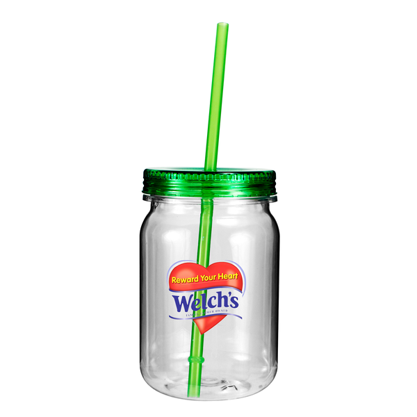 Plastic Mason Jar Tumbler, 24oz. w/ Full Color Imprint