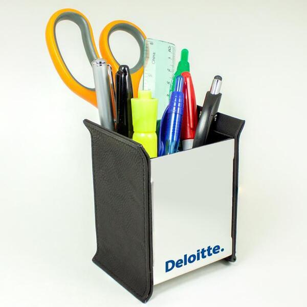 Executive Leatherette Mirrored Pen Holder