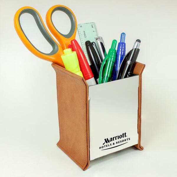 Executive Leatherette Mirrored Pen Holder