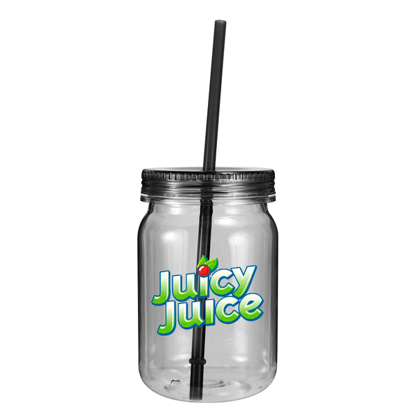 Plastic Mason Jar Tumbler, 24oz. w/ Full Color Imprint