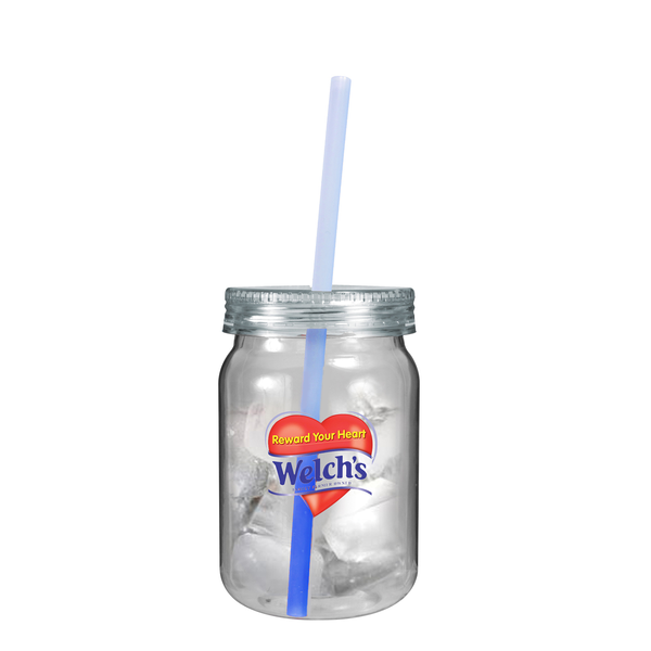 Plastic Mason Jar w/ Mood Color Changing Straw, 24oz. w/ Full Color Imprint