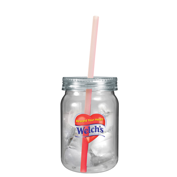 Plastic Mason Jar w/ Mood Color Changing Straw, 24oz. w/ Full Color Imprint