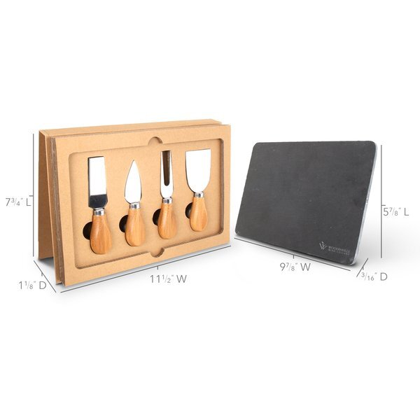 Cheese Knife 4 Piece Set w/ Slate Cutting Board & Gift Box