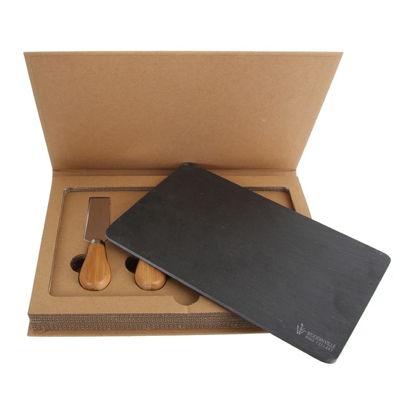Cheese Knife 4 Piece Set w/ Slate Cutting Board & Gift Box