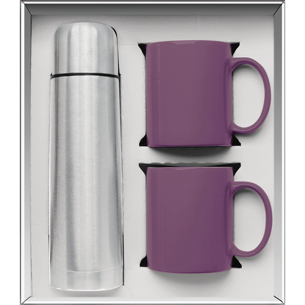 Vacuum Insulated Bottle & Ceramic Mugs Gift Set