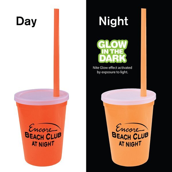 Nite Glow Stadium Cup w/ Straw & Lid, 12oz.