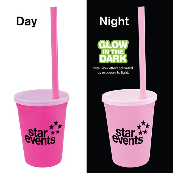 Nite Glow Stadium Cup w/ Straw & Lid, 12oz.
