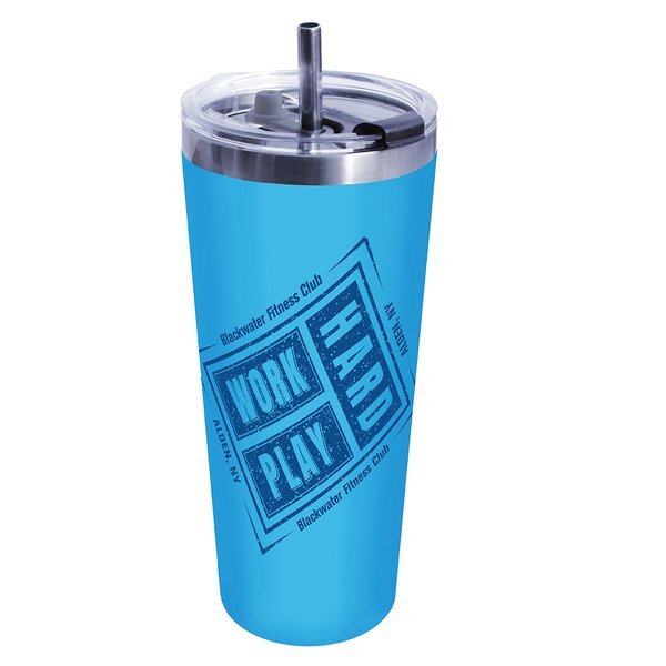 Memphis Vacuum Insulated Tumbler w/ Flip Top Lid & Stainless Steel Straw, 22oz.