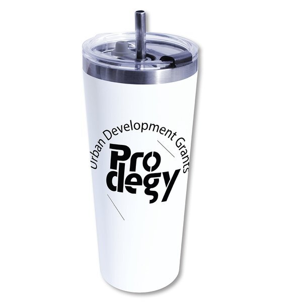 Memphis Vacuum Insulated Tumbler w/ Flip Top Lid & Stainless Steel Straw, 22oz.