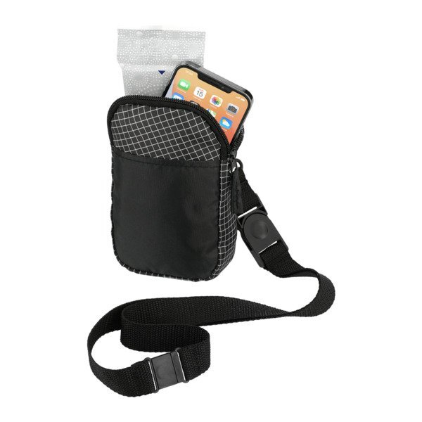 Grid Lanyard Nylon Crossbody Phone Pouch