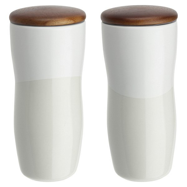 Adriano Double Wall Ceramic Tumbler w/ Wood Lid, 12oz.