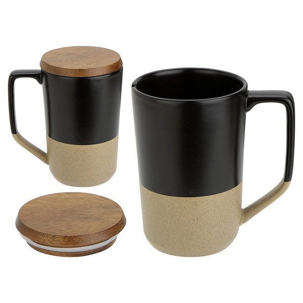 Bellaria Ceramic Mug w/ Wood Lid, 15oz.