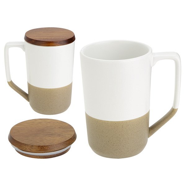 Bellaria Ceramic Mug w/ Wood Lid, 15oz.
