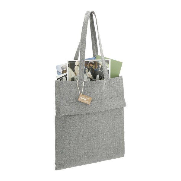 Recycled Cotton Herringbone Zip Pocket Tote
