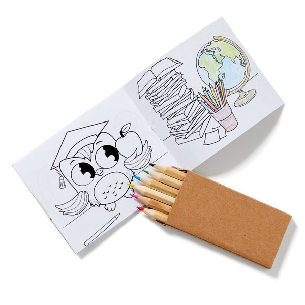 School Kids Coloring Book & 6 Color Pencil Set