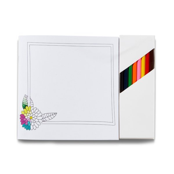 Deluxe Flowers Adult Coloring Book & 8 Piece Colored Pencil Set