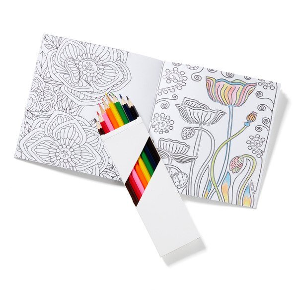 Deluxe Flowers Adult Coloring Book & 8 Piece Colored Pencil Set