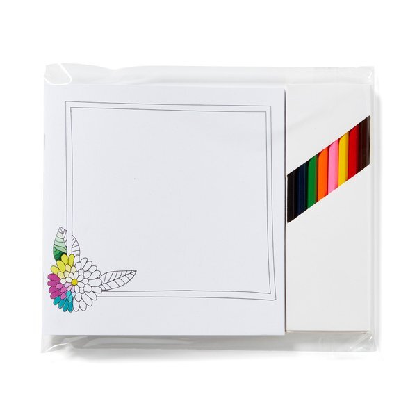 Deluxe Flowers Adult Coloring Book & 8 Piece Colored Pencil Set