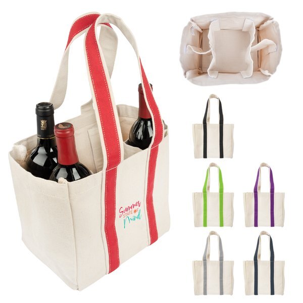 Quatre Wine Bottle Cotton Canvas Tote Bag
