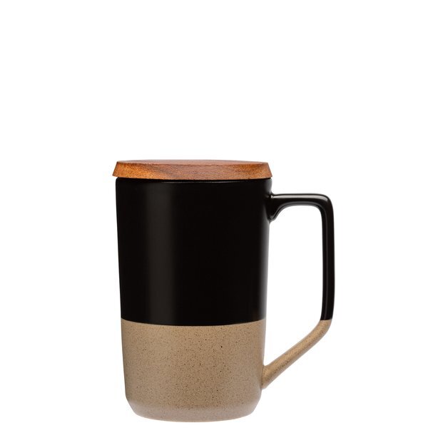 Mogiana Two-Tone Ceramic Mug w/ Wood Lid, 15oz.