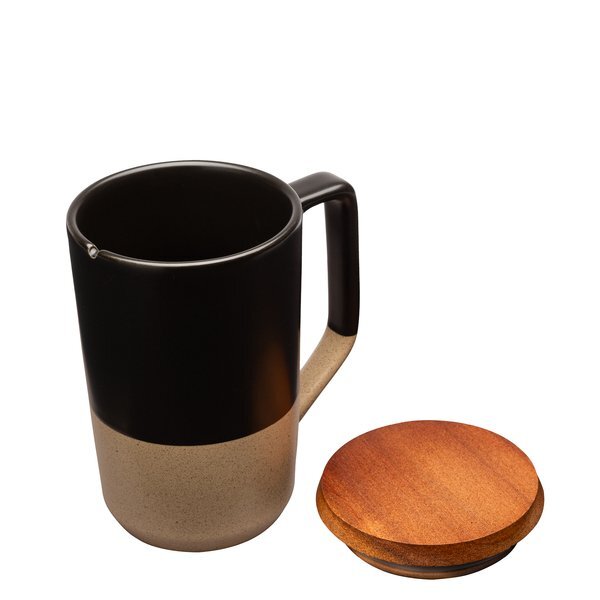 Mogiana Two-Tone Ceramic Mug w/ Wood Lid, 15oz.