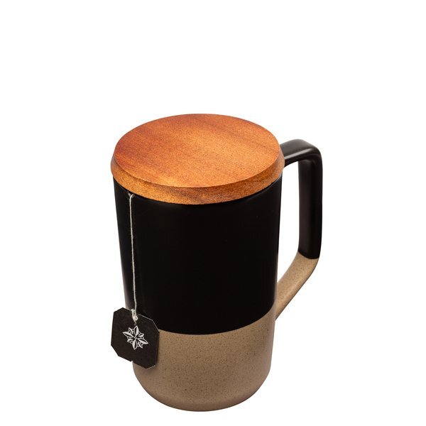 Mogiana Two-Tone Ceramic Mug w/ Wood Lid, 15oz.