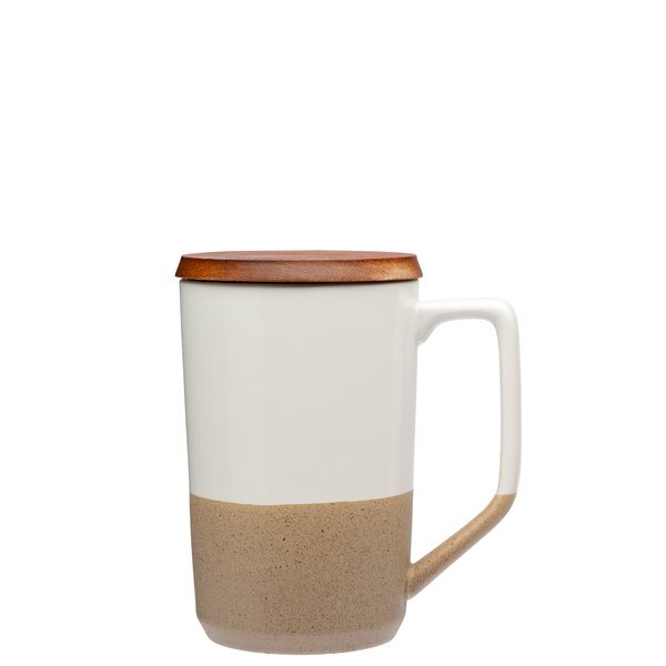 Mogiana Two-Tone Ceramic Mug w/ Wood Lid, 15oz.