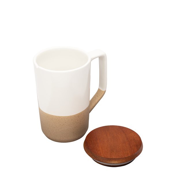 Mogiana Two-Tone Ceramic Mug w/ Wood Lid, 15oz.