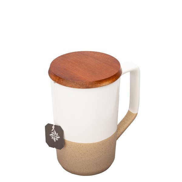 Mogiana Two-Tone Ceramic Mug w/ Wood Lid, 15oz.