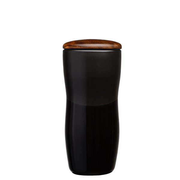 Tarrazu Double Wall Ceramic Tumbler w/ Wood Lid, 12oz.