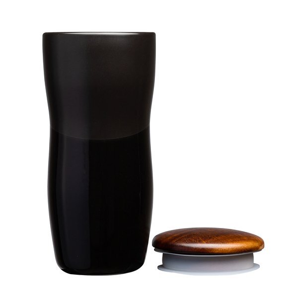 Tarrazu Double Wall Ceramic Tumbler w/ Wood Lid, 12oz.