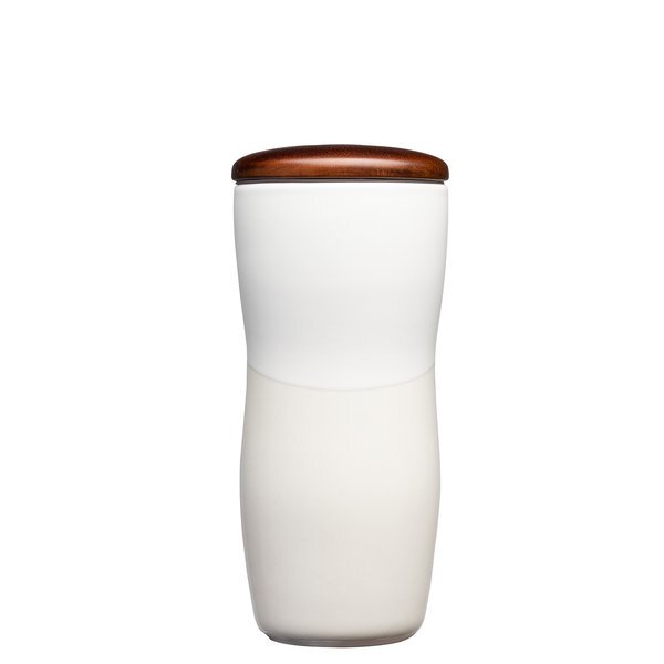 Tarrazu Double Wall Ceramic Tumbler w/ Wood Lid, 12oz.