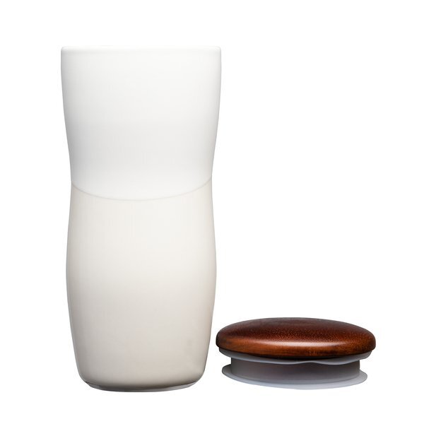 Tarrazu Double Wall Ceramic Tumbler w/ Wood Lid, 12oz.